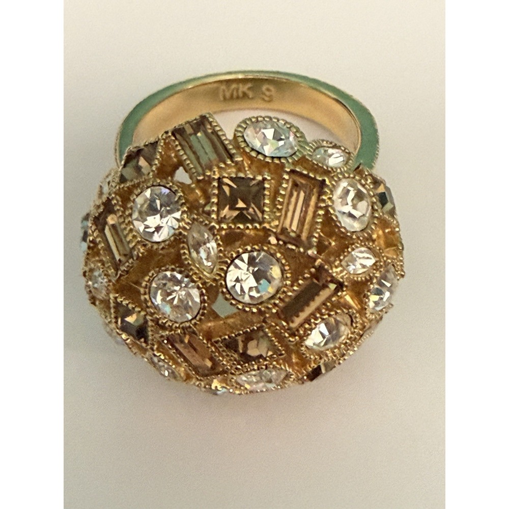 Michael Kors MK Gold Crystal Dome Ring Size 9 McBling Glam Y2K Luxe Statement